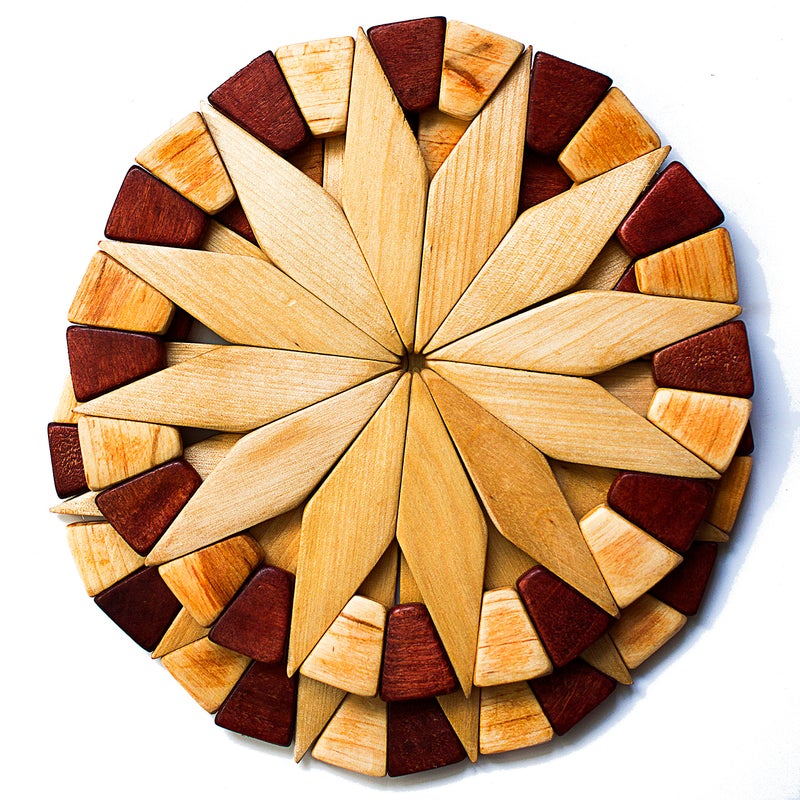 ECOSALL Natural Wood Trivets for Hot Dishes, Table and Kitchen Counter Set of 2 â€“ Made in Ukraine Sturdy and Durable 7-inch Wooden Kitchen Hot Pads. Festive Design Table DÃ©cor â€“ Kitchen Gift Idea - Image 1